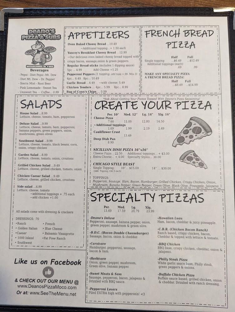 Deano's Pizza Menu image 1